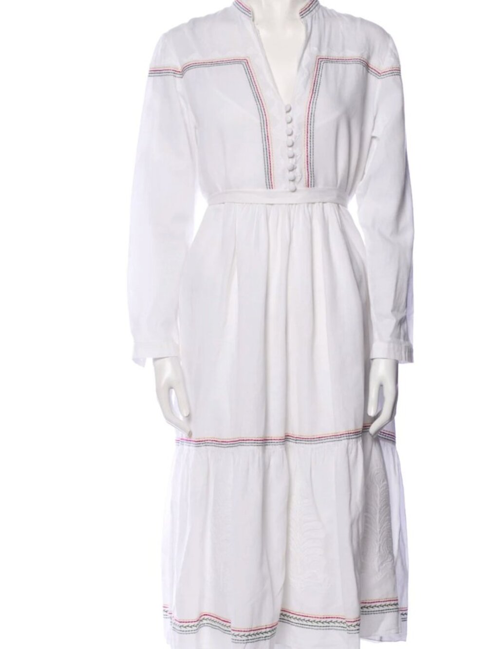 Saloni V-Neck Midi Length Dress White | Size: M | US6, UK10 - Picture 5 of 7
